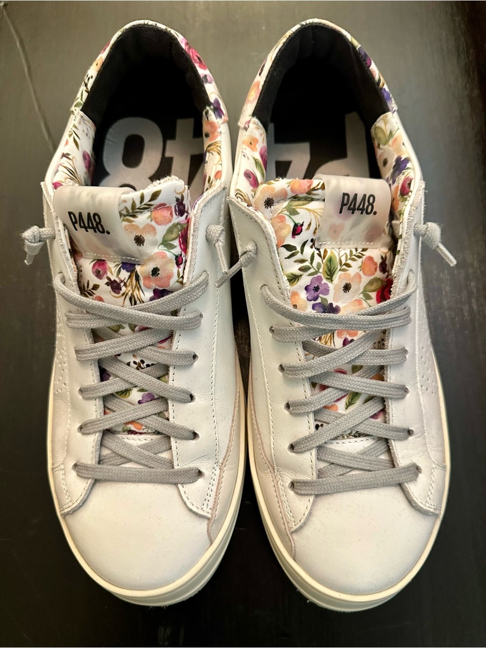 P448 white leather sneakers with floral accents size 11 42 women’s